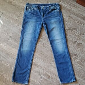 True Religion Women's Straight Leg Blue Jeans Size 33W/ 31L